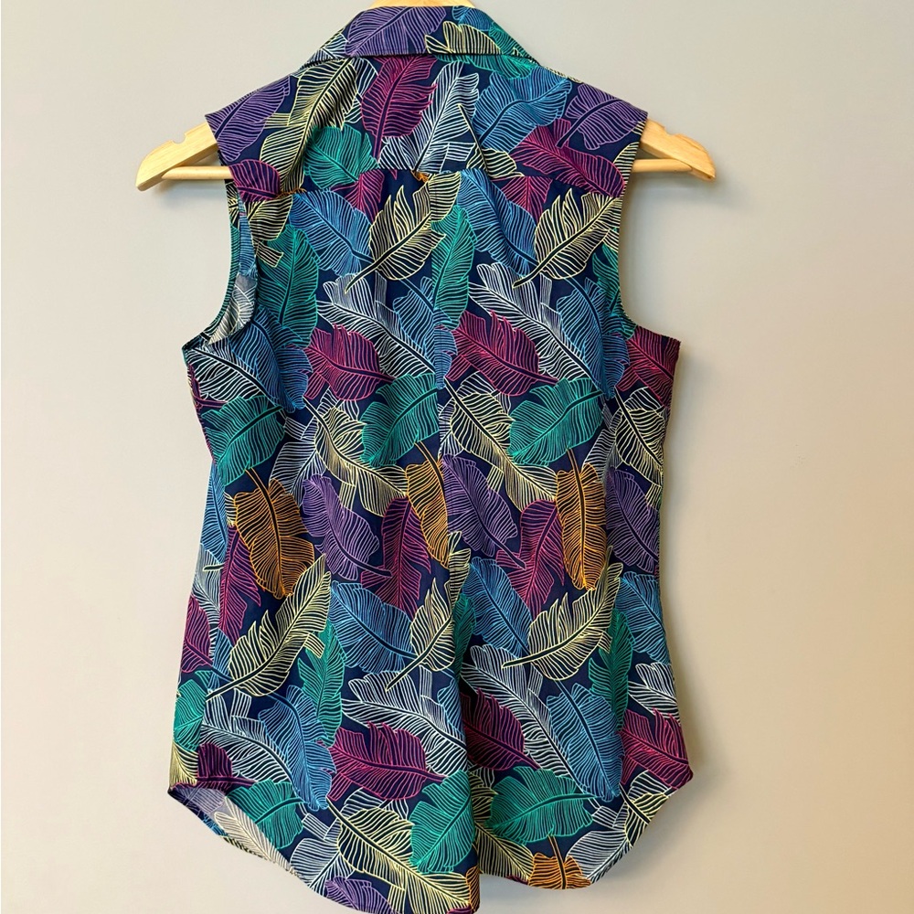 Lands' End Sleeveless Button-Down Top Tropical Vacation Summer - Picture 3 of 8